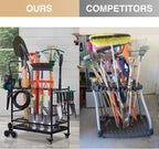 Lauren&Harold Garden Tool Organizer with 2 Stair-Climbing Wheels for Garage Storage, Garden Tool Rack, Up to 35 Long-Handled Tools, Rakes/Shovels/Yard Tools Storage Stand for Shed, Lawn and Outdoor