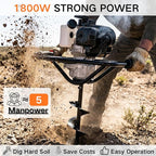 DC HOUSE Post Hole Digger, 52cc 1800W Gas Powered Earth Auger Earth Digger, Auger Post Hole Digger with Two Drill Bit 6" & 10" and Extension Rods, for Fence, Farmland and Garden, EPA Certified