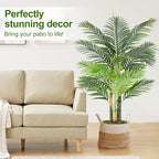 Triple Golden Cane Palm Artificial Tree 4ft Tall Large Faux Tropical Palm Tree UV Resistant Fake Plant in Pot for Indoor Outdoor Big House Living Room Patio Office Home Outside Decor 2Pack