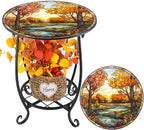 Outdoor Side Table Round Small Mosaic Patio Accent Indoor End Plant Coffee Tea Table for Yard Patio Porch Garden Living Room, Bedroom(Fall Style,14 Inch)