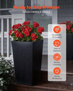VEVOR Set of 2 Tall Planters for Outdoor Plants 22 inch, Black Tall Planter for Indoor Plants, Modern Planters for Front Porch Patio Balcony, Plant Container Flower Pots
