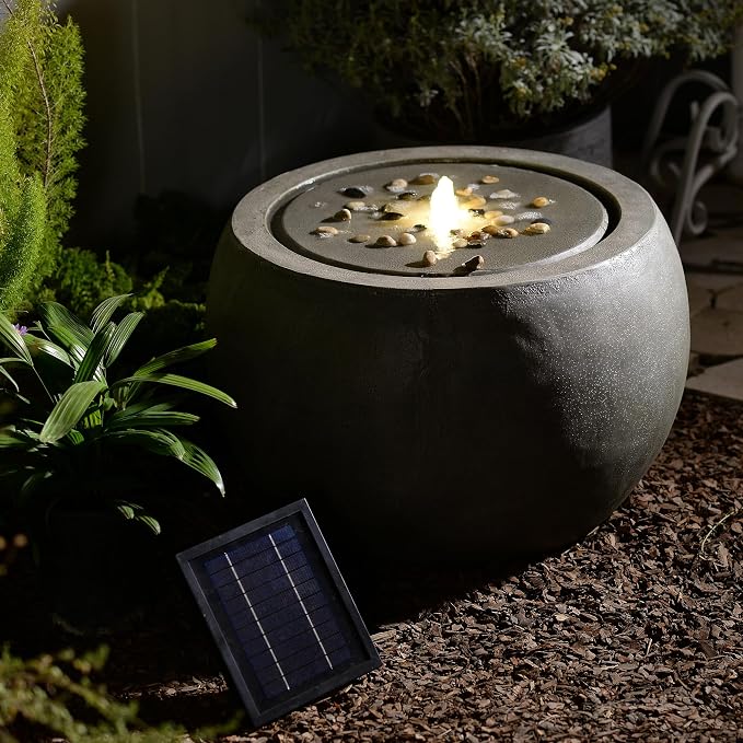 Tankana Solar Water Fountain Outdoor Garden Bubbler Large Water Feature Outdoor Fountains Solar Powered with Pebbles for Patio Deck Yard Home Decor Gray, 25 "L X 25" W X 17.5" H