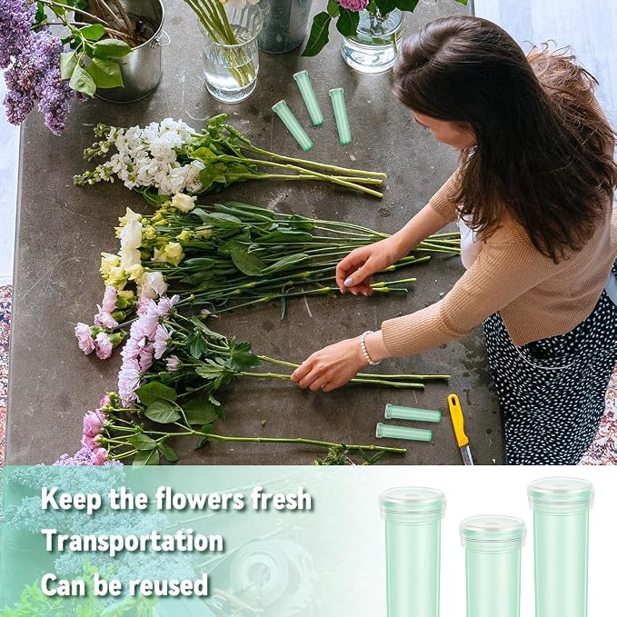Vials for Flower Arrangements 2.8 Inch Floral Water Tubes Plastic Floral Vials with Caps (Green, 20 Pack)