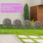 Artificial Topiary Bushes for Outdoors with Spike, Boxwood Ball Fake Shrubs UV Resistant Faux Plants for Indoor Outdoor Fall Thanksgiving Halloween Decor (Sunflower Boxwood Purple -2 Packs)