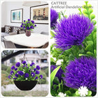 CATTREE Artificial Dandelion Plants, Plastic Flowers Shrubs Bushes Fake Grass Wedding Indoor Outdoor Home Garden Verandah Centerpieces Arrangements Party Decoration Planting Filler - Purple 4 Pack