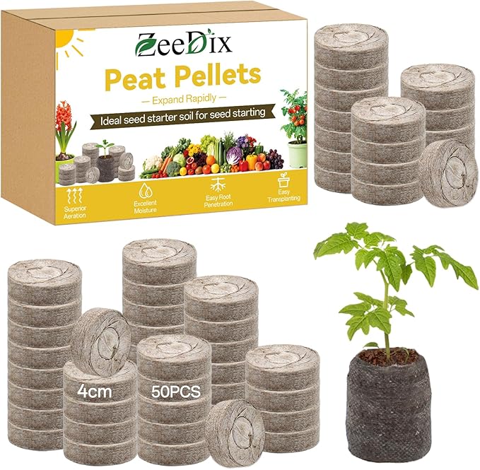 ZeeDix 50Pcs 40mm Compressed Peat Pellet Fiber Soil Plant Seed Starters - Nursery Plugs Pallet Seedling Soil Block, Seed Fertilizer Nutrient Block Peat Block for Grow Herbs Plant Flowers Vegetables