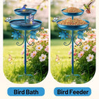 Daoeny Bird Bath for Outside, 42In Vintage Freestanding Birdbaths for Outdoors, Double Metal Bird Bath Feeder Bowls for Garden Patio Yard Lawn Decor, Upgraded 5-Pronged Base (Blue)