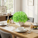 Artificial Hydrangea Flowers Arrangement in Wood Planter, 4PCS Fake Green Flowers in Wooden Vase Potted Floral Centerpieces for Tables Living Room Home Office Room Shelf Kitchen Decor