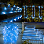 Solar Rope Lights, 2 Packs Total 66ft 200LED Solar String Lights, 8 Modes Waterproof Solar Powered Outdoor Light, Flexible Clear Tube Light for Garden Backyard Patio Deck Porch Tree Xmas Decor - Blue