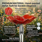 24" Handmade Metal Flower Garden Stake Bird Bath - Detachable Anti-Slip Bee Watering Station & Butterfly Puddler - Rustic Outdoor Art, Garden Gift for Bird Watchers, Mom & Seniors (RBYPG 5pcs)