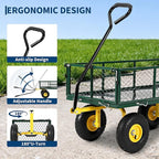 900 lbs Heavy Duty Steel Garden Cart, Garden Wagon Cart on Wheels, Outdoor Metal Yard Utility Wagon Carts with and Mesh Removable Sides and 180°Rotating Handle,Green