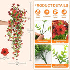 Artificial Hanging Flowers for Outdoors, 2 Pcs Fake Hanging Plant for Spring Decoration, UV Resistant No Fade Faux Silk Daisy Flower for Planter Porch Patio Yard Garden Outside Decor(Red Brown)