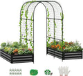 3 in 1 Galvanized Raised Garden Bed with 87" H Arch Trellis for Climbing Plants, Outdoor Gardening Planter Box with Climbing Net for Flower Vegetables Fruits Herbs, Black