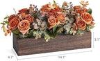 Dahey Centerpiece Table Decorations for Dining Room Farmhouse Living Room Fall Table Centerpieces Decor Wood Tray with 3 Artificial Flowers and 2 Eucalyptus for Kitchen Table, Orange