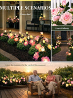GIGALUMI Solar Lights Outdoor for Garden Decor, 6 Pack Solar Flower Lights Waterproof, 2 Lighting Modes 18 Roses for Pathway,Yard, Patio Decoration, Gardening Gifts for Women (Multi-Colored)