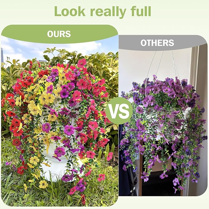 Artificial Flowers for Outdoors Spring Decor, 6 Bundles UV Resistant Realistic Faux Silk Hanging Flowers, Fake Plants for Planter Indoor Outside Garden Porch Patio Balcony Yard Farmhouse