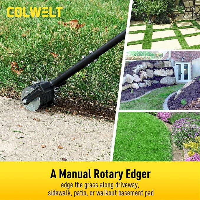 Colwelt Wheel Rotary Edger Lawn Tool 59’’, Manual Lawn Edger with Extra-Wide Rubber Wheel, Lawn Edgers Manual with Reinforced Bracket, Grass Edger Edging Tool for Landscaping, Sidewalk, Driveway, Yard