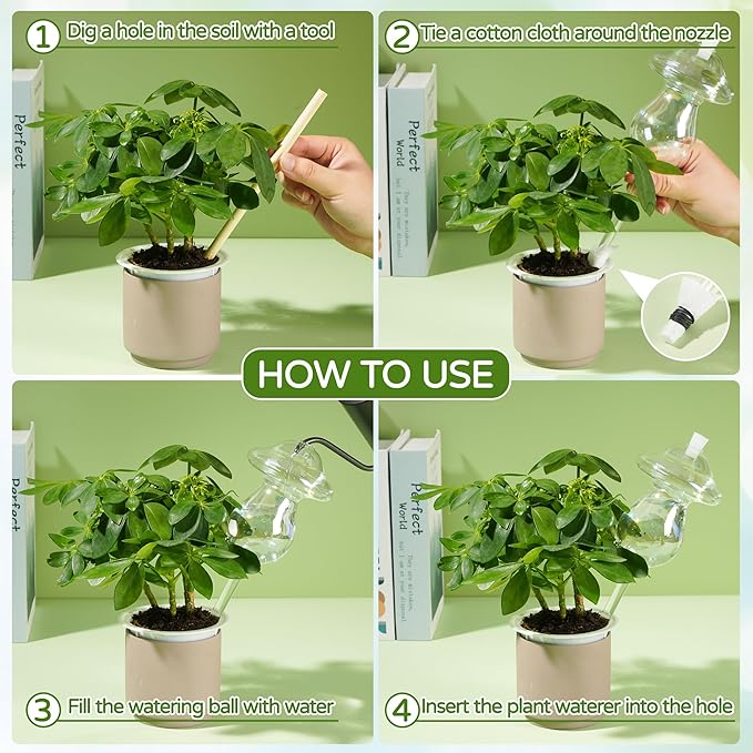 11 oz Up Large Plant Watering Globes, Self Watering Planter Insert, Glass Plant Watering Devices, Mushroom Self Watering Globes, Automatic Watering Bulbs for Indoor Outdoor Plants (Large 2-Pack)