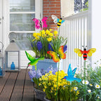 Juegoal 6 Pack Metal Yard Stakes Spring Decor, 15 Inch Outdoor Metal Colorful Butterfly Hummingbird & Bee Shaking Head Yard Art, Rust Proof Plant Sticks for Yard Lawn Pathway Patio Ornaments