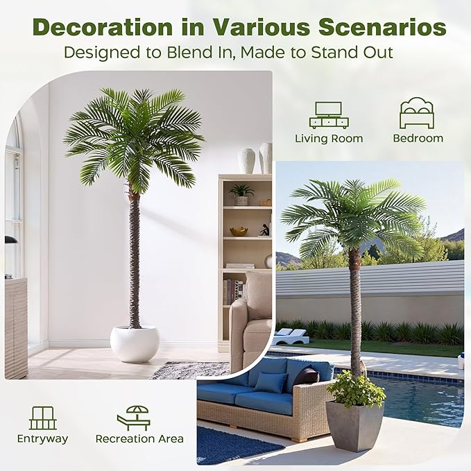 8.5FT Artificial Coconut Palm Set of 2, Faux Silk Palm Tree, Tropical Fake Trees for Indoor Outdoor, Large Sago Palm Plants for Home Office Garden Patio Poolside Backyard