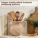 Potchen Rustic Kitchen Utensil Holder with Handle,7.48" H Ceramic Vintage Utensil Crock for Countertop, Farmhouse Kitchen Decoration Ceramic Pot for Spatulas Spoons Tongs(Classic,Antique Beige)