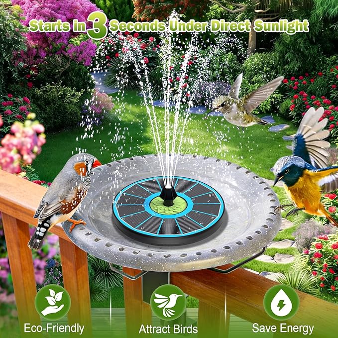 SZMP Upgraded 3.5W Full Glass Panel Solar Fountain for Bird Bath, Floating No-Installation Solar Powered Water Fountain Pump with 7 Nozzles, for Garden, Pond Decor (Blue)