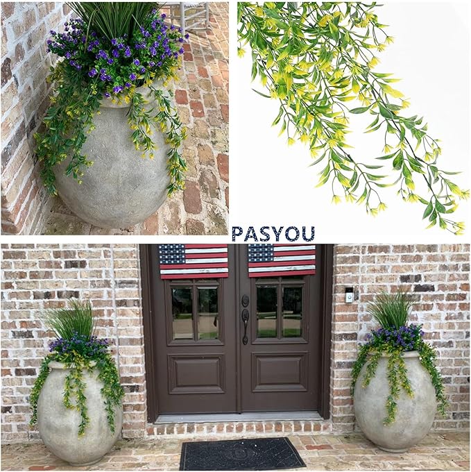 PASYOU Artificial Hanging Ivy, Vine Plastic Plants Grass Leaves Foliage Vines, UV Resistant Greenery Fake Flowers for Home Indoor Outdoor Garden Door Wall Wedding Party DIY Decoration - Yellow 4 Pack
