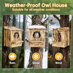 Owl House Bird House for Outside - 14.2×12×7.5 Inch Screech Owl Nesting Box, Owl-Shaped Entrance, Wooden Bird Box, Easy to Install, Ideal for Backyard Birding & Wildlife