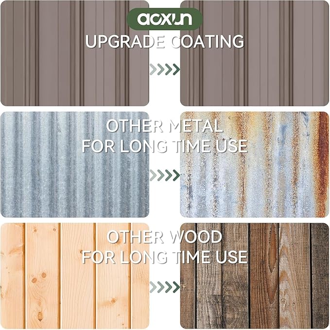 Aoxun 14x12 FT Large Outdoor Storage Shed, Galvanized Metal Shed with 2 Lockable Tall Doors & Sloped Roof, Heavy Duty Utility Tool Storage House for Patio, Garden, Backyard, Lawn (Brown)