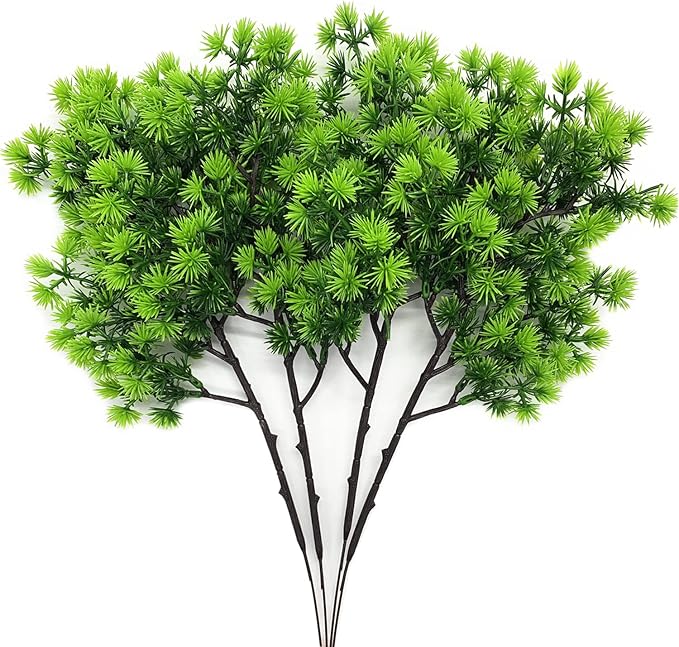 Artificial Pine Branches, Green Leaves Aquarium Plants Alga Greenery Sargassum Bush Faux Shrubs Table Centerpieces Arrangements for Christmas Wreath Garland Gift DIY Wall Front Door Decoration 4 Pacs