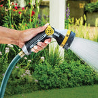Melnor 65130AMZ RelaxGrip Thumb Control 5 Pattern w/Adpt Nozzle Bundle, QuickConnect Product Adapter, Black, Yellow