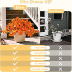 INXUGAO Fake Fall Flowers Artificial for Decoration 2PCS Faux Silk Fall Flowers Plants for Outdoors Outside Planters UV Resistant Looks Real for Front Door Porch Patio Garden Decor