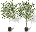 2 Pack Ficus Artificial Trees for Outdoors Indoor, 4ft Big Fake Plants with Pot and Realistic Leaves, Faux Plants Tall Outdoor for Home,Office, Living Room, Garden Decor