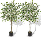2 Pack Ficus Artificial Trees for Outdoors Indoor, 4ft Big Fake Plants with Pot and Realistic Leaves, Faux Plants Tall Outdoor for Home,Office, Living Room, Garden Decor