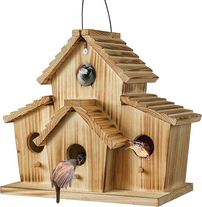 Bird House for Outside - Outdoor Birdhouse for Garden - Large Birdhouse Design for 4 Bird Families - Durable Hanging Birdhouses for Backyard, Patio, and Garden Decor