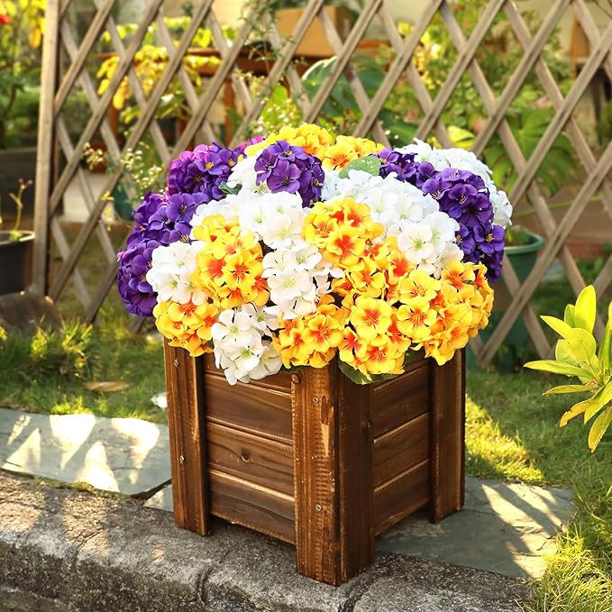 6 Bundles Artificial Geranium Flowers for Outdoors Spring Decor Geraniums Silk Flowers UV Resistant Lifelike Faux Flowers for Outdoor Garden Patio Porch Balcony Home Decor(Purple 2,White 2,Yellow2)