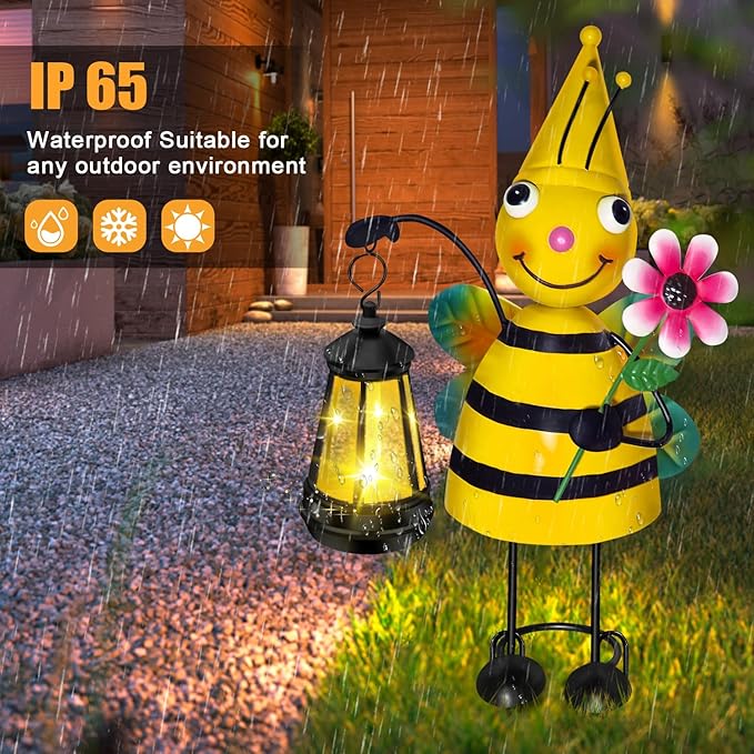Solar Garden Bee Statue with LED Lantern,14.17 Inch Outdoor Waterproof Bee Figurine Decoration for Patio,Balcony,Yard,Lawn,Birthday Gifts for Women Grandma