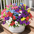 Artificial Impatiens Flowers for Outdoors, 6 Bundles Multicolor Silk Fake Flowers for Spring Summer Decoration, UV Resistant Faux Plants Plastic Bouquet for Home Planter Porch Patio Yard Decor