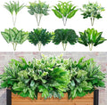 obbsie 16 Bunches Fake Plants Outdoor UV Resistant Artificial Bushes Green Boxwood Shrubs Faux Plastic Plants Greenery Stems for Spring Outdoor Garden Patio Front Porch Yard Home Decor