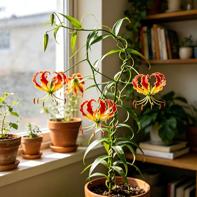 CarpetC 30+ Flame Lily Seeds for Planting, Gloriosa superba Glory Lily Climbing Vine with Unique Recurved Petals, Non-GMO Heirloom for Outdoor Garden Trellises Indoor Containers