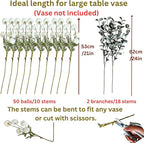 RyddeligHome White Faux Kiku Flowers for Vase - 10 Long Stem Artificial Flowers with Eucalyptus, Realistic Winter Floral Stems for Tall Vases, Farmhouse Home Decor (Premium Quality)