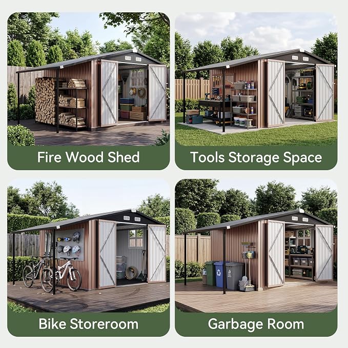 Aoxun 6x10 FT Outdoor Storage Shed Metal Lean to Sheds with Gazebo,Open Firewood Storage,Garden Shed with Lockable Doors,Sloped Roof,Windows, 2 in 1 Large Tool Shed for Patio, Backyard, Lawn