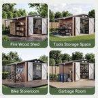 Aoxun 6x10 FT Outdoor Storage Shed Metal Lean to Sheds with Gazebo,Open Firewood Storage,Garden Shed with Lockable Doors,Sloped Roof,Windows, 2 in 1 Large Tool Shed for Patio, Backyard, Lawn