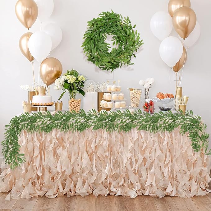 RECUTMS 2Pcs Artificial Olive Leaves Garlands 6.2Ft-Fake Hanging Silk Willow Leave Ivy Vines Faux Bayberry Leaf Twigs Greenery Rattan for Indoor Outdoor Wedding Birthday Party Home Garden Table Decor