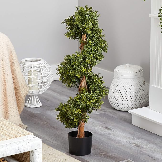 Nearly Natural 33in Artificial Boxwood Spiral Topiary Tree for Indoor Outdoor Entryway Decor