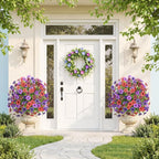 Alupssuc 4Pcs 20" Artificial Topiary Ball Flowers, Spring Outdoor Decoration with Spike, UV Resistant Faux Summer Plants, Fake Bushes Plants, Mix 4 Colors for Garden, Porch & Patio Decor