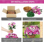 Ouddy Decor Artificial Hanging Flowers with Basket, Fake Silk Hanging Flowers in Coconut Lining Basket Faux Hanging Plants for Outdoor Indoor Spring Garden Porch Patio Balcony Home Decor, Red