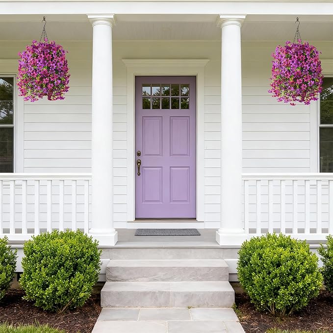 Artificial Hanging Baskets Outdoor, 4 Bundles Artificial Hanging Flowers Outdoors Spring Summer Decoration, No Fade Realistic Fake Hanging Baskets for Porch Patio Balcony Home Yard Decor