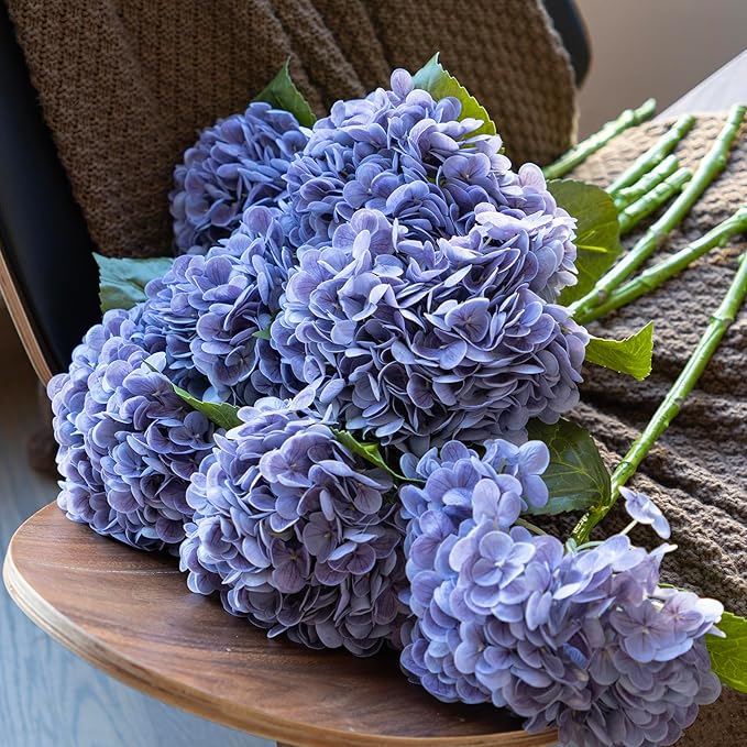 DUYONE 4Pcs 22'' Lifelike Artificial Hydrangea,2 White & 2 Light Purple Large Flowers Artificial Flowers Dry Flowers Outdoor Wedding Christmas Office Family Party Living Room Table Deco