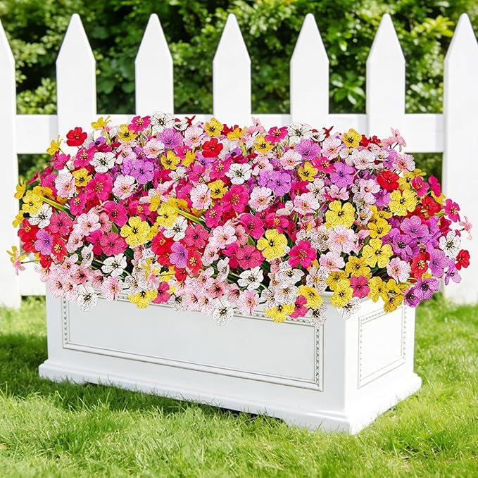 Uieke Artificial Flowers for Outdoors, 72 Bundles UV Resistant Faux Flowers No Fade Fake Plastic Plants for Outside Indoor Home Garden Porch Wedding Spring Summer Decor(Mix Color)